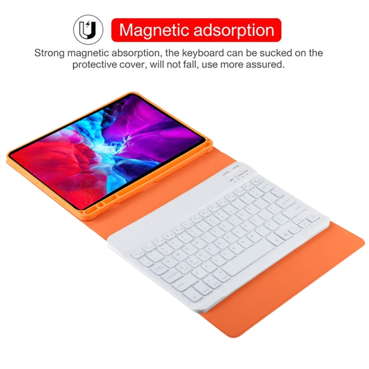 TG11BS Detachable Bluetooth White Keyboard Microfiber Leather Tablet Case for iPad Pro 11 inch (2020), with Backlight & Pen Slot & Holder (Orange)
