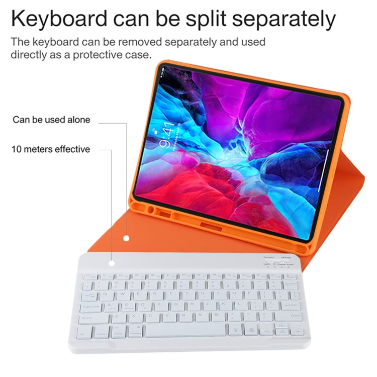 TG11BS Detachable Bluetooth White Keyboard Microfiber Leather Tablet Case for iPad Pro 11 inch (2020), with Backlight & Pen Slot & Holder (Orange)