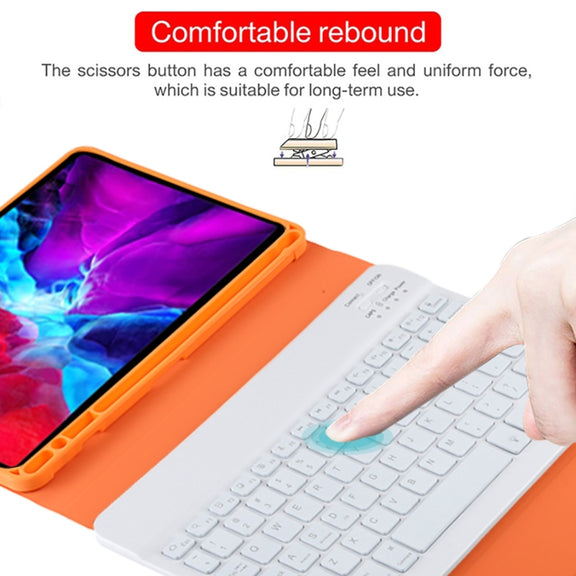 TG11BS Detachable Bluetooth White Keyboard Microfiber Leather Tablet Case for iPad Pro 11 inch (2020), with Backlight & Pen Slot & Holder (Orange)