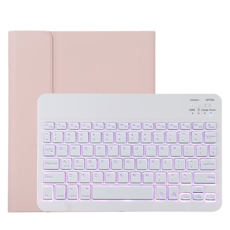 TG11BS Detachable Bluetooth White Keyboard Microfiber Leather Tablet Case for iPad Pro 11 inch (2020), with Backlight & Pen Slot & Holder (Pink)