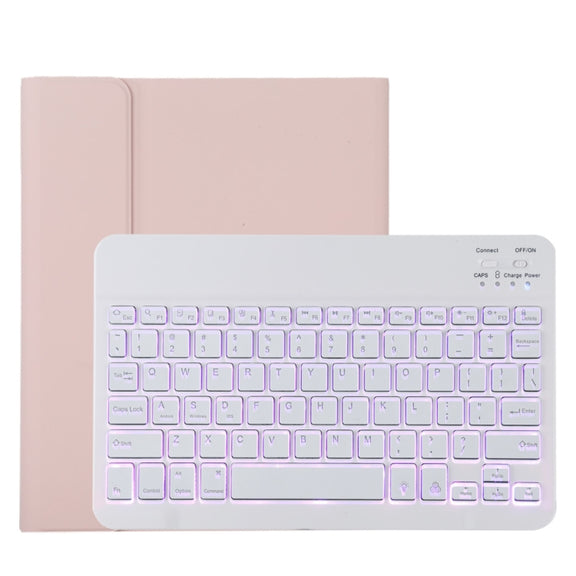 TG11BS Detachable Bluetooth White Keyboard Microfiber Leather Tablet Case for iPad Pro 11 inch (2020), with Backlight & Pen Slot & Holder (Pink)