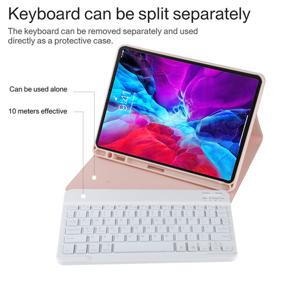 TG11BS Detachable Bluetooth White Keyboard Microfiber Leather Tablet Case for iPad Pro 11 inch (2020), with Backlight & Pen Slot & Holder (Pink)