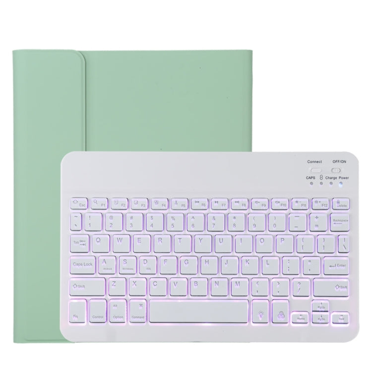 TG11BS Detachable Bluetooth White Keyboard Microfiber Leather Tablet Case for iPad Pro 11 inch (2020), with Backlight & Pen Slot & Holder (Green)