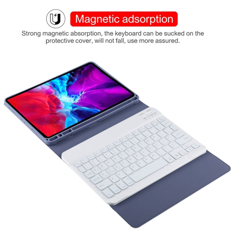 TG11BS Detachable Bluetooth White Keyboard Microfiber Leather Tablet Case for iPad Pro 11 inch (2020), with Backlight & Pen Slot & Holder (Purple)