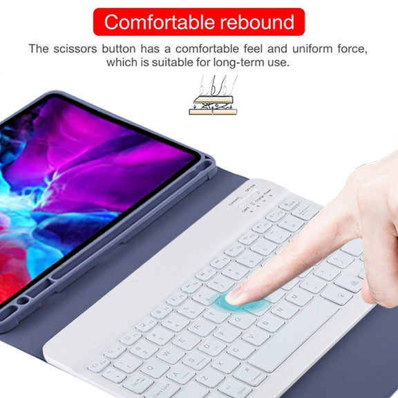 TG11BS Detachable Bluetooth White Keyboard Microfiber Leather Tablet Case for iPad Pro 11 inch (2020), with Backlight & Pen Slot & Holder (Purple)
