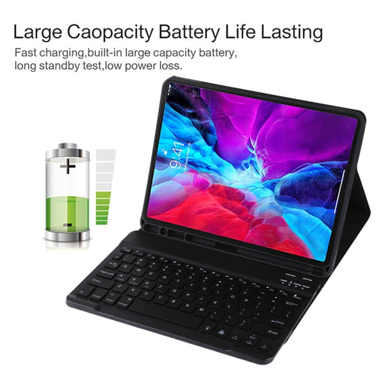 TG11BS Detachable Bluetooth Black Keyboard + Microfiber Leather Tablet Case for iPad Pro 11 inch (2020), with Backlight & Pen Slot & Holder(Black)