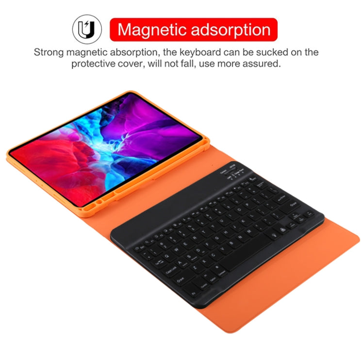 TG11BS Detachable Bluetooth Black Keyboard + Microfiber Leather Tablet Case for iPad Pro 11 inch (2020), with Backlight & Pen Slot & Holder(Orange)