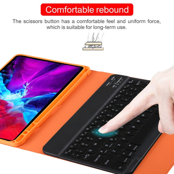 TG11BS Detachable Bluetooth Black Keyboard + Microfiber Leather Tablet Case for iPad Pro 11 inch (2020), with Backlight & Pen Slot & Holder(Orange)