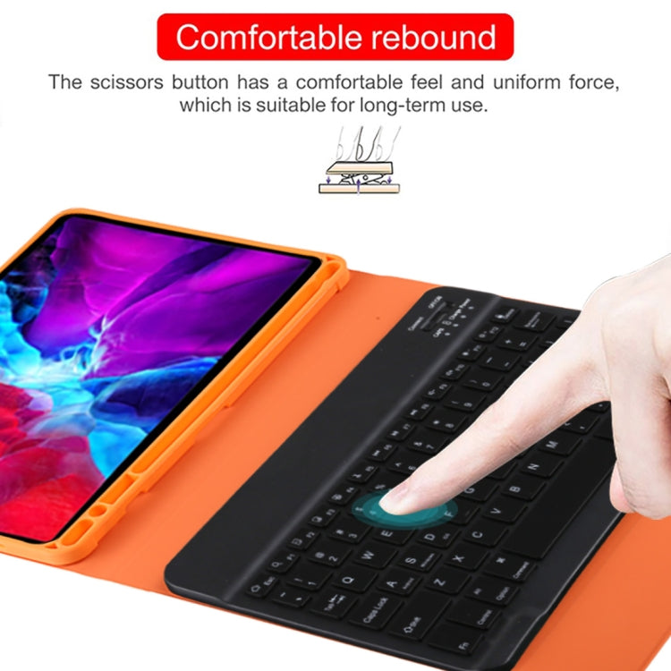 TG11BS Detachable Bluetooth Black Keyboard + Microfiber Leather Tablet Case for iPad Pro 11 inch (2020), with Backlight & Pen Slot & Holder(Orange)