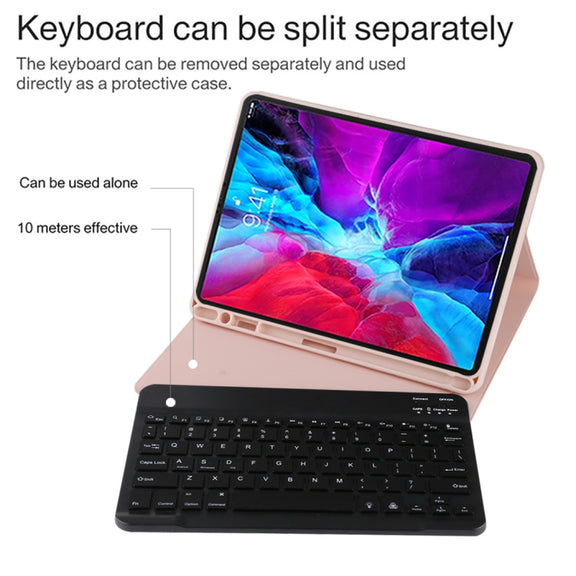 TG11BS Detachable Bluetooth Black Keyboard + Microfiber Leather Tablet Case for iPad Pro 11 inch (2020), with Backlight & Pen Slot & Holder(Pink)