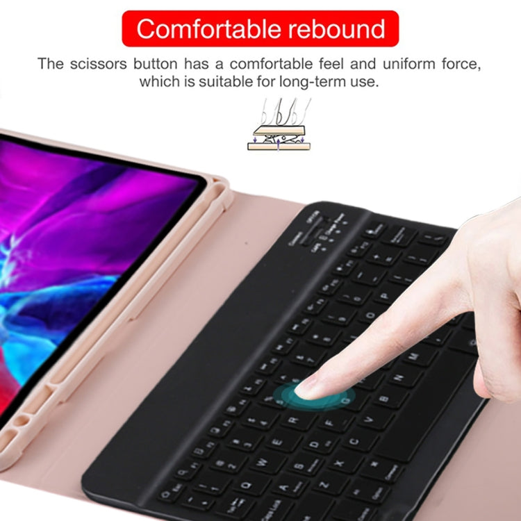 TG11BS Detachable Bluetooth Black Keyboard + Microfiber Leather Tablet Case for iPad Pro 11 inch (2020), with Backlight & Pen Slot & Holder(Pink)