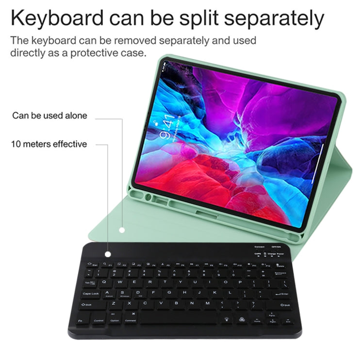TG11BS Detachable Bluetooth Black Keyboard + Microfiber Leather Tablet Case for iPad Pro 11 inch (2020), with Backlight & Pen Slot & Holder(Green)