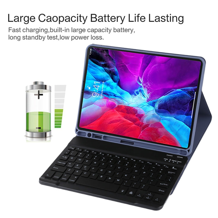 TG11BS Detachable Bluetooth Black Keyboard + Microfiber Leather Tablet Case for iPad Pro 11 inch (2020), with Backlight & Pen Slot & Holder(Purple)