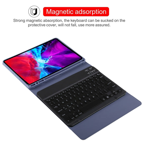 TG11BS Detachable Bluetooth Black Keyboard + Microfiber Leather Tablet Case for iPad Pro 11 inch (2020), with Backlight & Pen Slot & Holder(Purple)