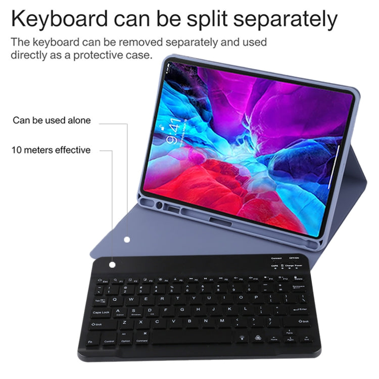 TG11BS Detachable Bluetooth Black Keyboard + Microfiber Leather Tablet Case for iPad Pro 11 inch (2020), with Backlight & Pen Slot & Holder(Purple)