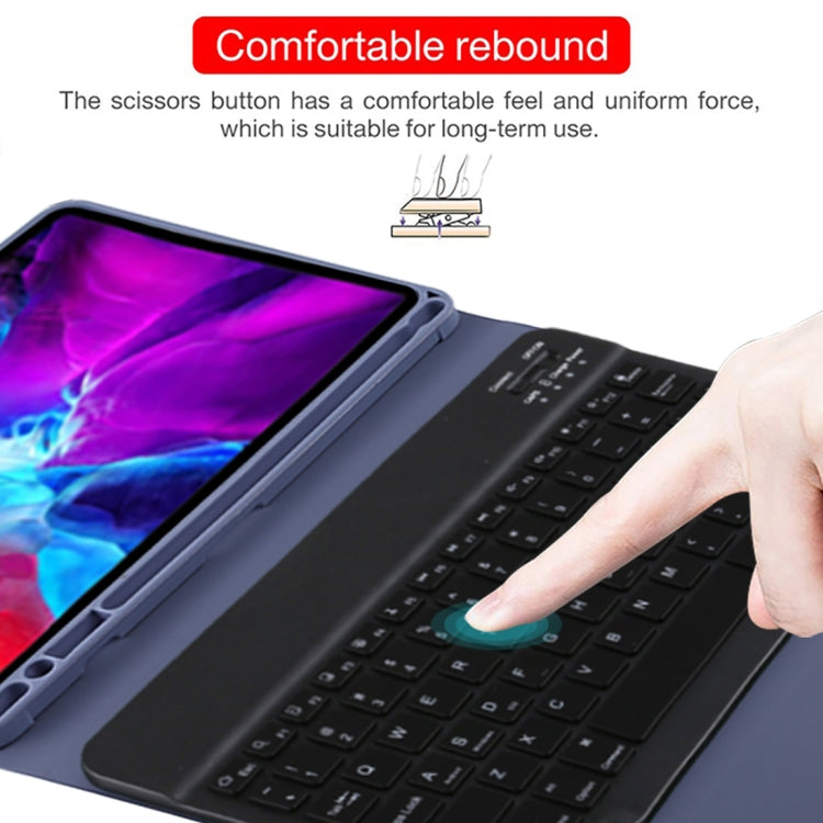 TG11BS Detachable Bluetooth Black Keyboard + Microfiber Leather Tablet Case for iPad Pro 11 inch (2020), with Backlight & Pen Slot & Holder(Purple)