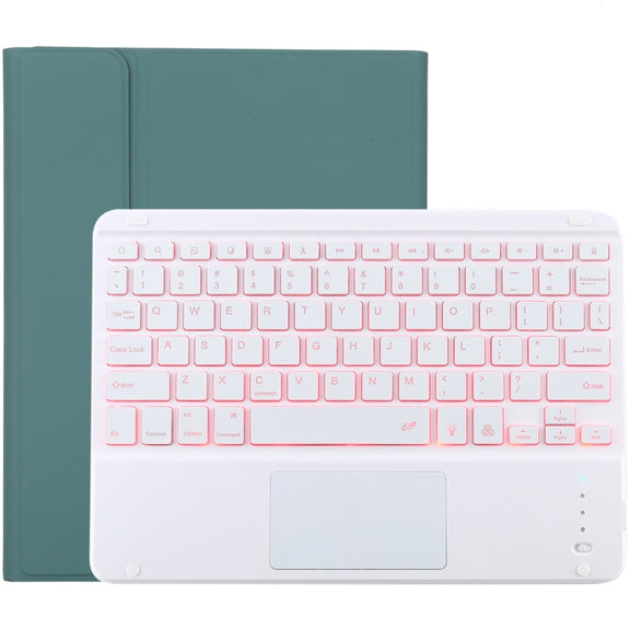 TG-102BCS Detachable Bluetooth White Keyboard + Microfiber Leather Tablet Case for iPad 10.2 inch / iPad Air (2019), with Touch Pad & Backlight & Pen Slot & Holder (Dark Green)