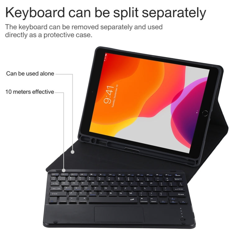 TG109BC Detachable Bluetooth Black Keyboard + Microfiber Leather Tablet Case for iPad Air 2020, with Touch Pad & Pen Slot & Holder (Black)