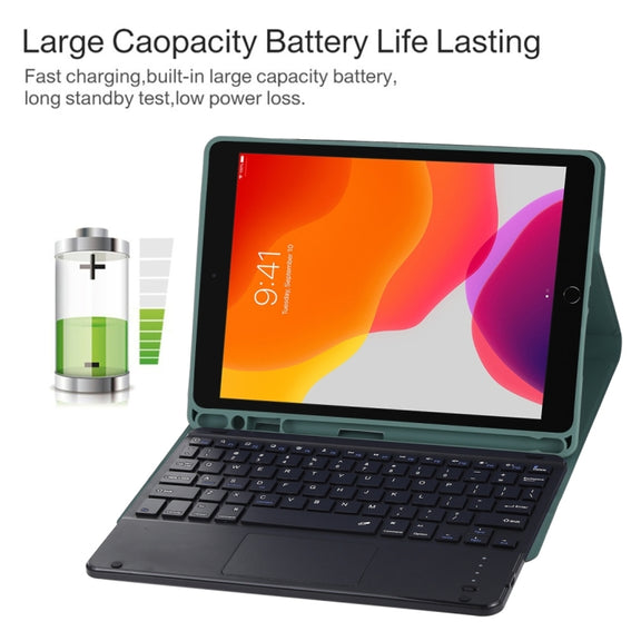 TG109BC Detachable Bluetooth Black Keyboard + Microfiber Leather Tablet Case for iPad Air 2020, with Touch Pad & Pen Slot & Holder (Dark Green)