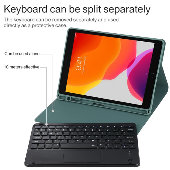 TG109BC Detachable Bluetooth Black Keyboard + Microfiber Leather Tablet Case for iPad Air 2020, with Touch Pad & Pen Slot & Holder (Dark Green)