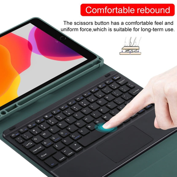 TG109BC Detachable Bluetooth Black Keyboard + Microfiber Leather Tablet Case for iPad Air 2020, with Touch Pad & Pen Slot & Holder (Dark Green)