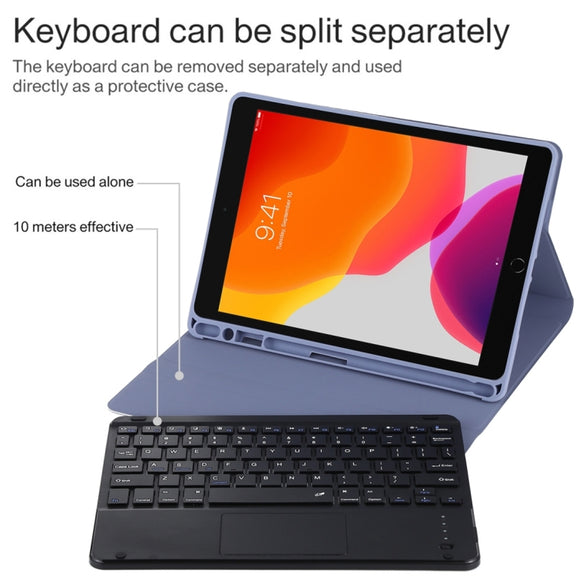 TG109BC Detachable Bluetooth Black Keyboard + Microfiber Leather Tablet Case for iPad Air 2020, with Touch Pad & Pen Slot & Holder (Purple)