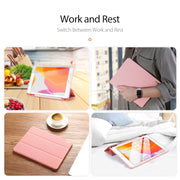 For iPad 10.2 DUX DUCIS Domo Series Horizontal Flip Magnetic PU Leather Case with Three-folding Holder & Pen Slot & Sleep / Wake-up Function (Pink)