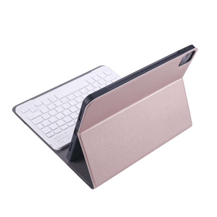 A11B 2020 Ultra-thin ABS Detachable Bluetooth Keyboard Tablet Case for iPad Pro 11 2022 / 2021 / Air4 / Air5, with Pen Slot & Holder (Rose Gold)