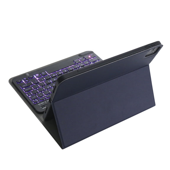 A11BS 2020 Ultra-thin ABS Detachable Bluetooth Keyboard Tablet Case for iPad Pro 11 2022 / 2021 / Air4 / Air5, with Backlight & Pen Slot & Holder (Dark Blue)