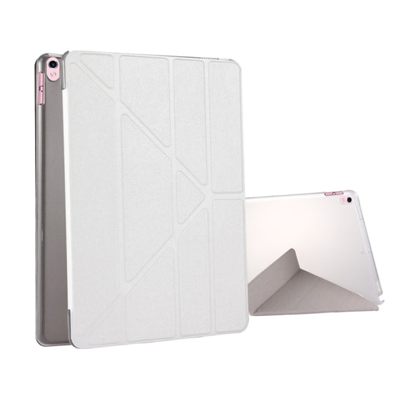 For iPad Pro 10.5 inch Silk Texture Horizontal Deformation Flip Leather Case with 4-folding Holder & Sleep / Wake-up(White)