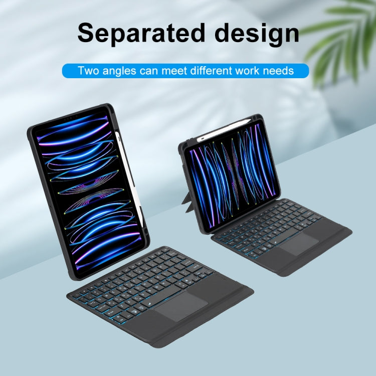 T11-AS For iPad Air 11 2025 / Air 5 / 4 10.9 / Pro 11 2022&2021&2020&2018 Touch Backlight Split Type Bluetooth Keyboard Leather Case