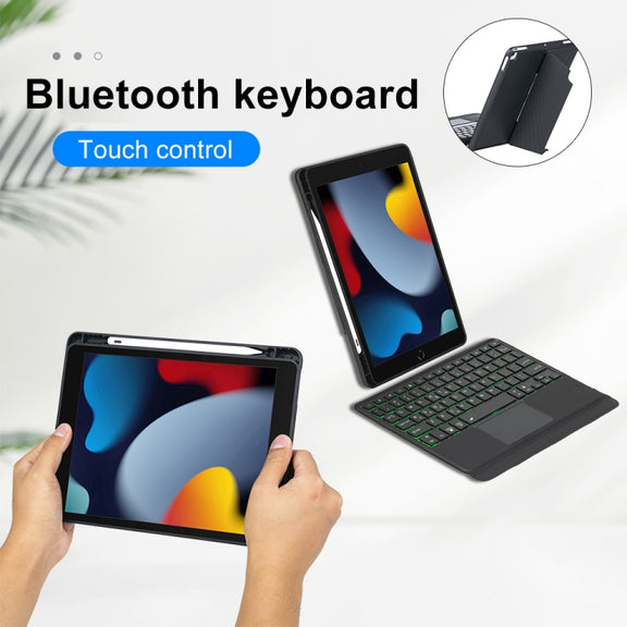 T102-AS For iPad 10.2 2021/2020/2019 / Air 3 10.5/Pro 10.5 Touch Backlight Split Type Bluetooth Keyboard Leather Case