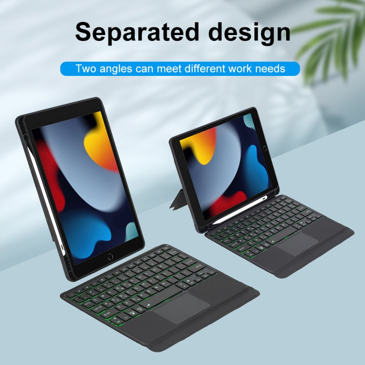 T102-AS For iPad 10.2 2021/2020/2019 / Air 3 10.5/Pro 10.5 Touch Backlight Split Type Bluetooth Keyboard Leather Case