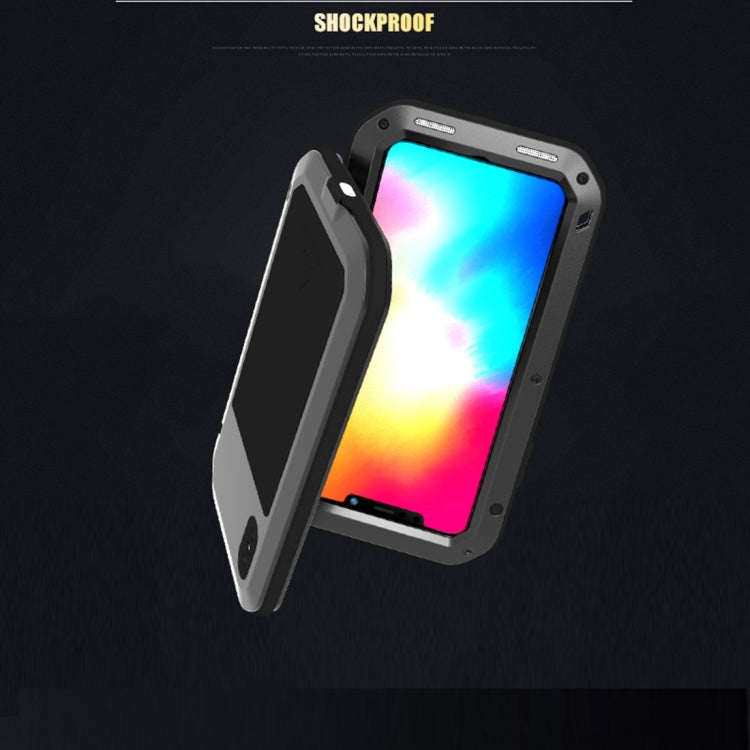 For iPhone XS Max LOVE MEI Powerful Dustproof Shockproof Anti-slip Metal + Silicone Combination Case(Black)