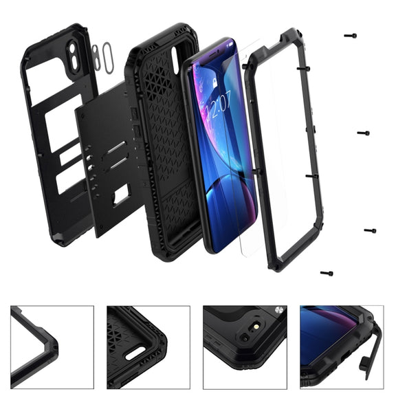 For iPhone XR Water-resistant Dustproof Shockproof Zinc Alloy + Silicone Case (Black)