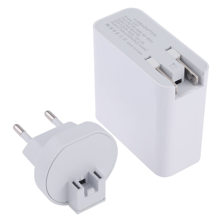 A3P 3A Max Output USB-C / Type-C + QC3.0 + Dual USB 4 Ports Wall Travel Charger, EU Plug