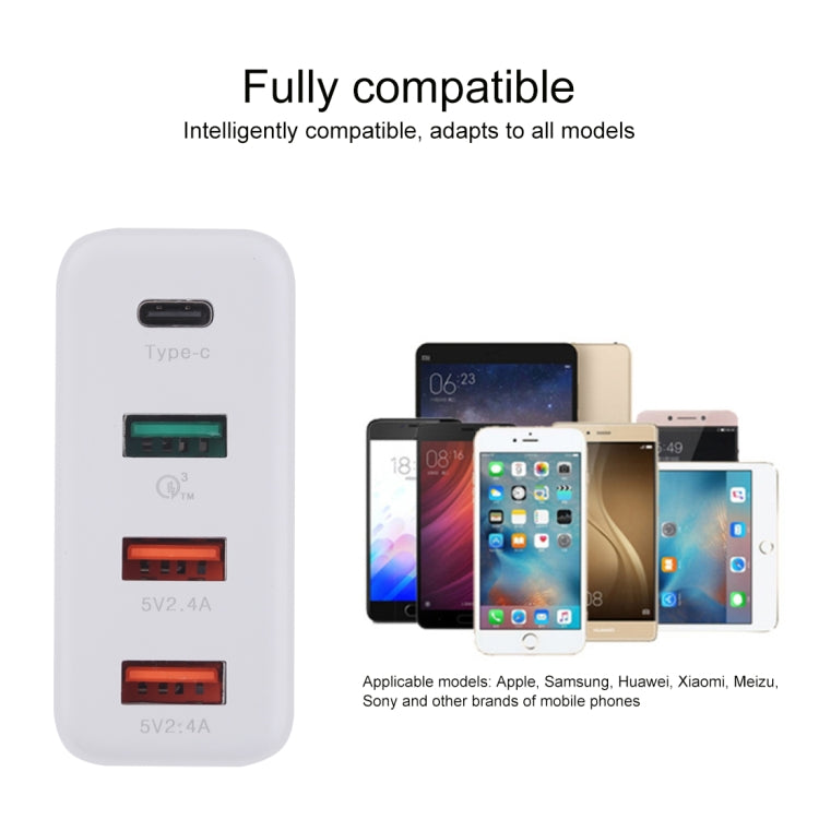 A3P 3A Max Output USB-C / Type-C + QC3.0 + Dual USB 4 Ports Wall Travel Charger, EU Plug
