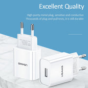 USAMS US-CC075 T18 2.1A Single USB Travel Charger, EU Plug (White)
