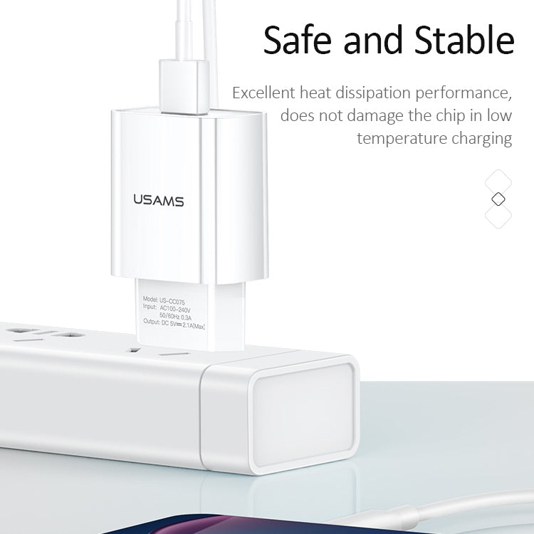 USAMS US-CC075 T18 2.1A Single USB Travel Charger, EU Plug (White)