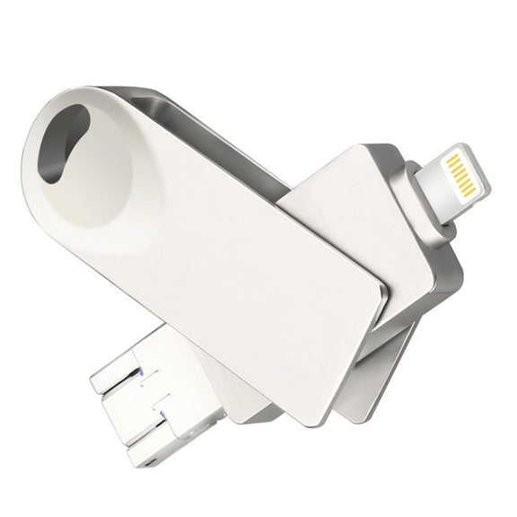 S29 3 in 1 32GB Micro USB + USB + 8 Pin Interface Metal Twister Flash Disk(Silver)
