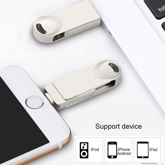 S29 3 in 1 32GB Micro USB + USB + 8 Pin Interface Metal Twister Flash Disk(Silver)