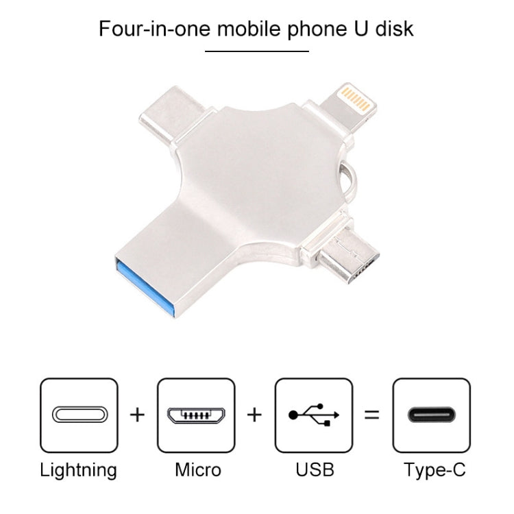 Cross 4 in 1 32GB 8 Pin + Micro USB + USB-C / Type-C + USB 3.0 Metal Flash Disk(Silver)