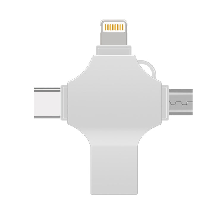 Cross 4 in 1 128GB 8 Pin + Micro USB + USB-C / Type-C + USB 3.0 Metal Flash Disk(Silver)