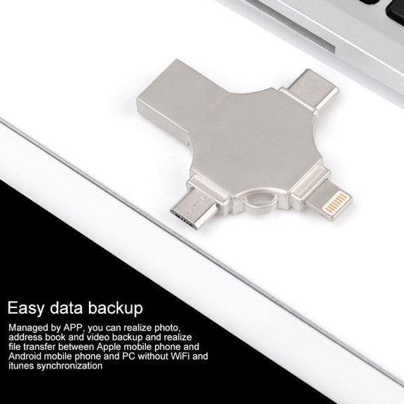 Cross 4 in 1 128GB 8 Pin + Micro USB + USB-C / Type-C + USB 3.0 Metal Flash Disk(Silver)