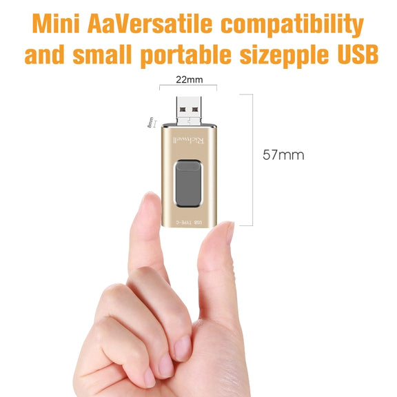 Richwell 3 in 1 32G Type-C + 8 Pin + USB 3.0 Metal Push-pull Flash Disk with OTG Function(Black)
