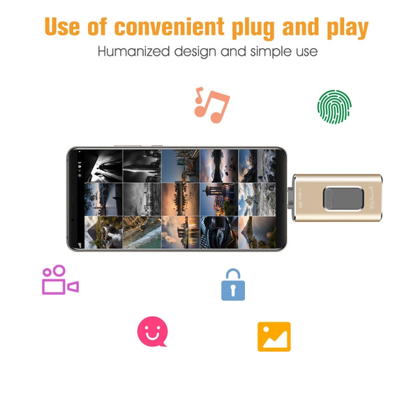 Richwell 3 in 1 64G Type-C + 8 Pin + USB 3.0 Metal Push-pull Flash Disk with OTG Function(Black)