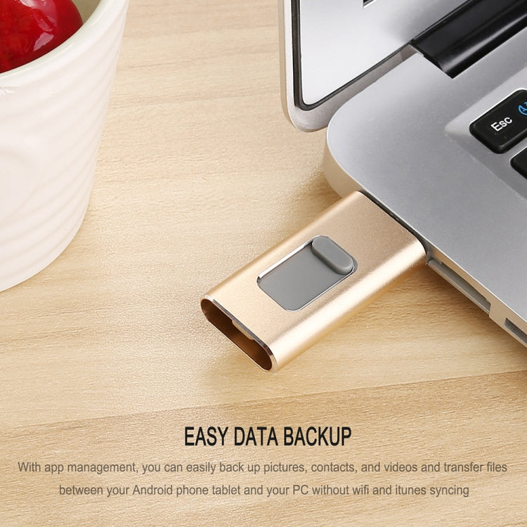 Richwell 3 in 1 128G Type-C + 8 Pin + USB 3.0 Metal Push-pull Flash Disk with OTG Function(Black)