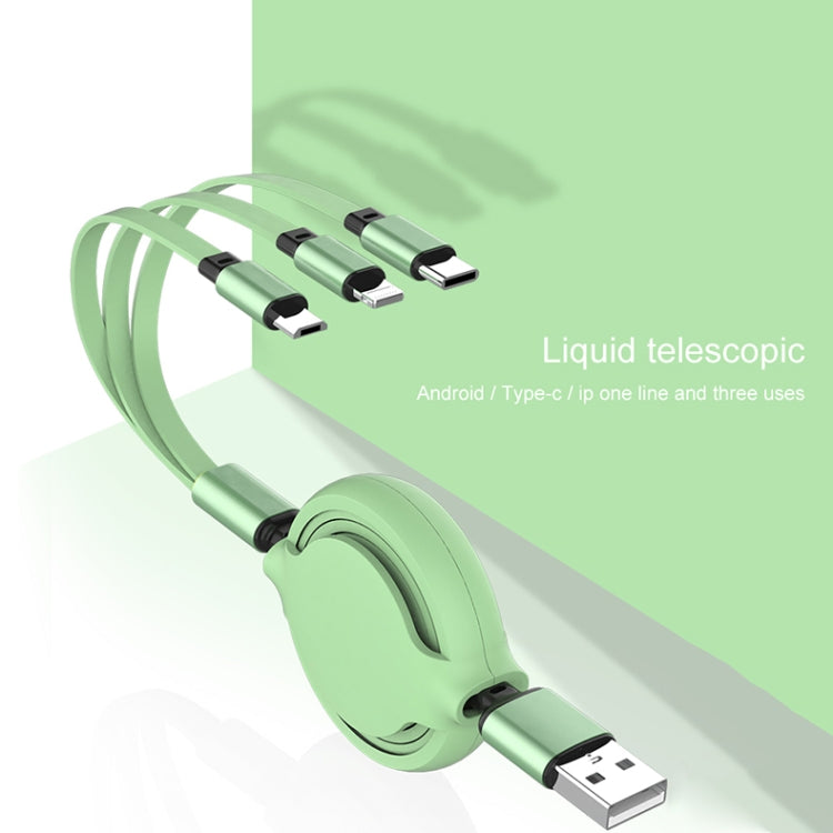 3.5A Liquid Silicone 3 in 1 USB to USB-C / Type-C + 8Pin + Micro USB Retractable Data Syn Charging Cable (Pink)