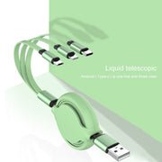 3.5A Liquid Silicone 3 in 1 USB to USB-C / Type-C + 8Pin + Micro USB Retractable Data Syn Charging Cable (Pink)