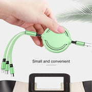 3.5A Liquid Silicone 3 in 1 USB to USB-C / Type-C + 8Pin + Micro USB Retractable Data Syn Charging Cable (Pink)